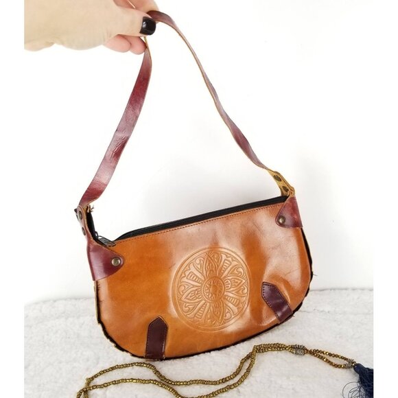 Vintage Boho Leather Brown Clutch Bag With Embossed Mandala Design《309》P - Picture 1 of 7